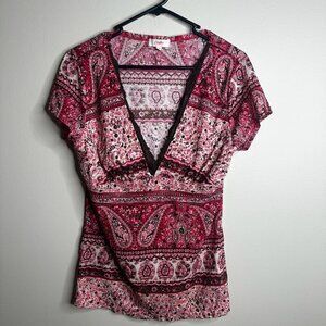 Candies Babydoll Top Sz XL Pink Floral Paisley Hippie Cottagecore Y2K Festival